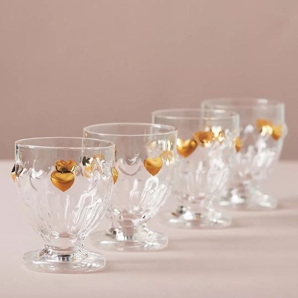 Anthropologie Other - ❤️ Anthro Set of Clear Glass Goblets with Gold Accents | NIB